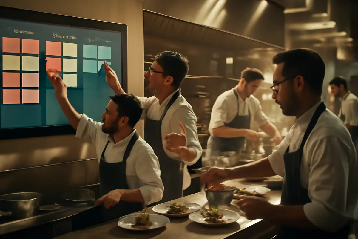 Kanban cucina ordini ristorante: cucina su schermo