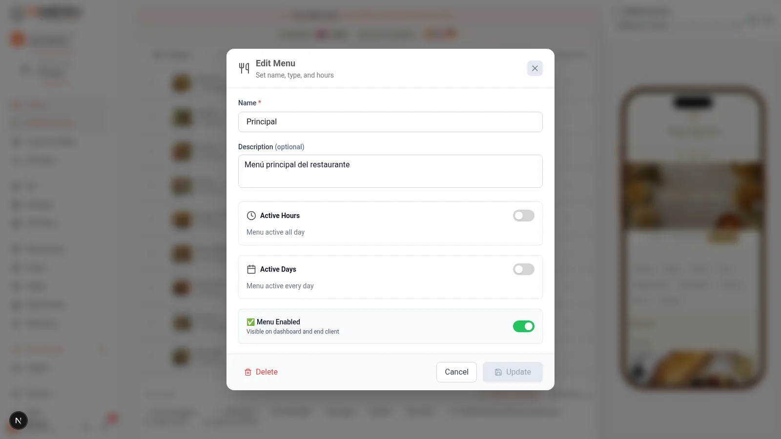 Create multiple menus for different times in iaMenu: lunch, dinner, and events