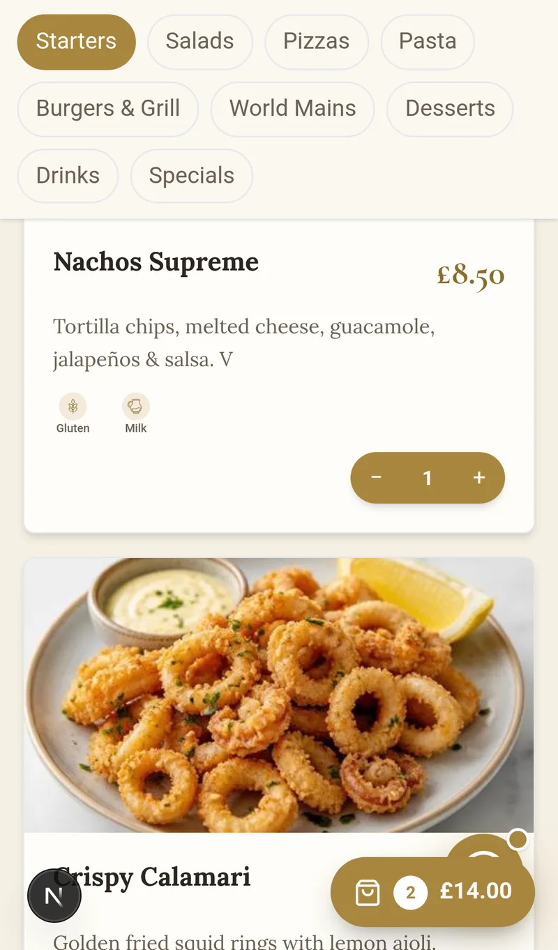 Customer adding a dish to the cart from the mobile digital menu