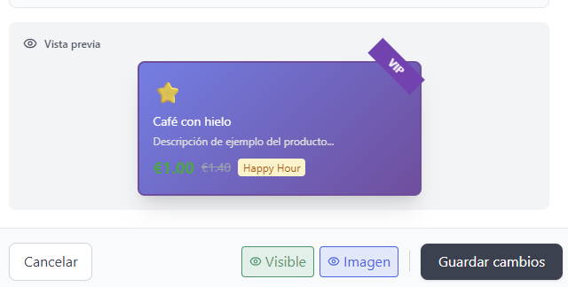 Customer view showing original price crossed out and happy hour price highlighted in digital menu