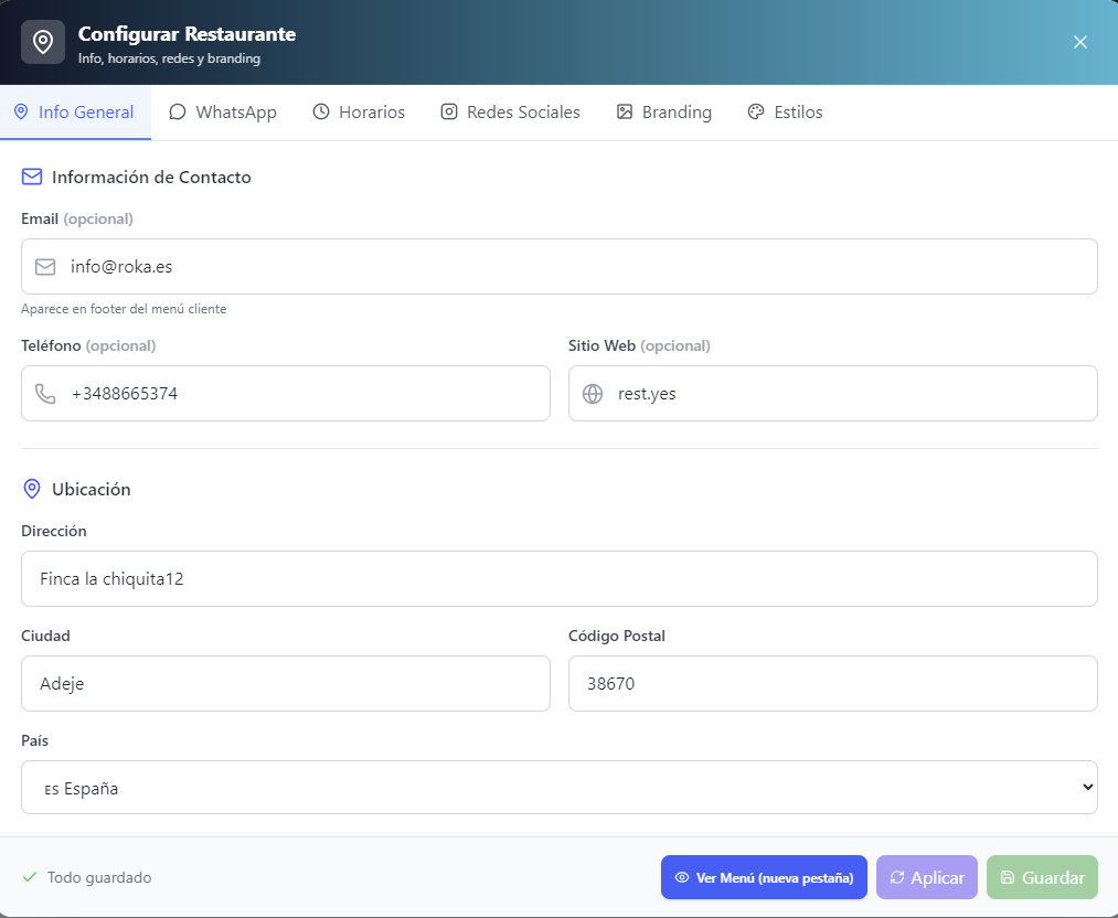 Configurer les Informations Générales du restaurant