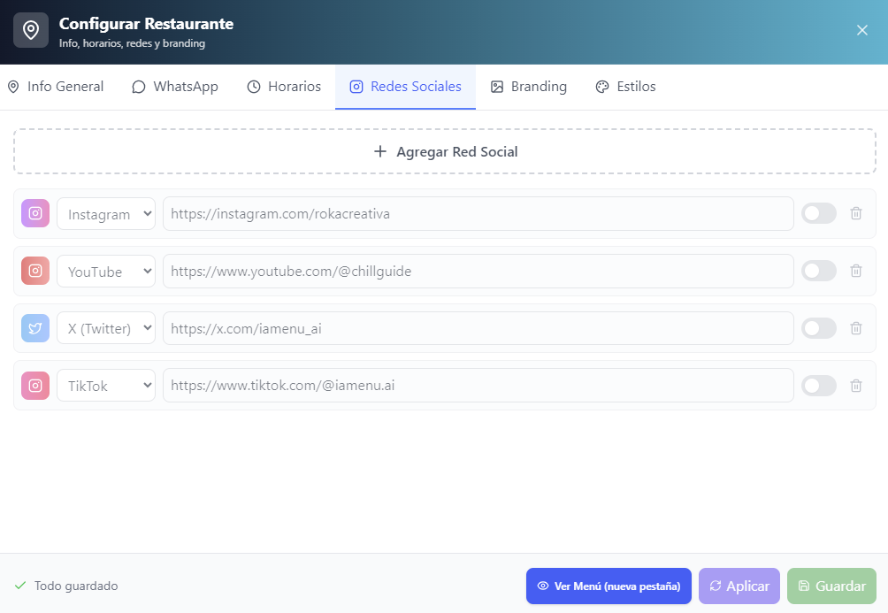 Ajouter des Réseaux Sociaux au menu QR