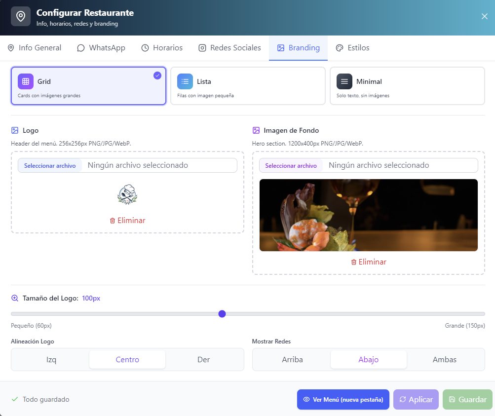 Changer les Couleurs et Styles du menu QR