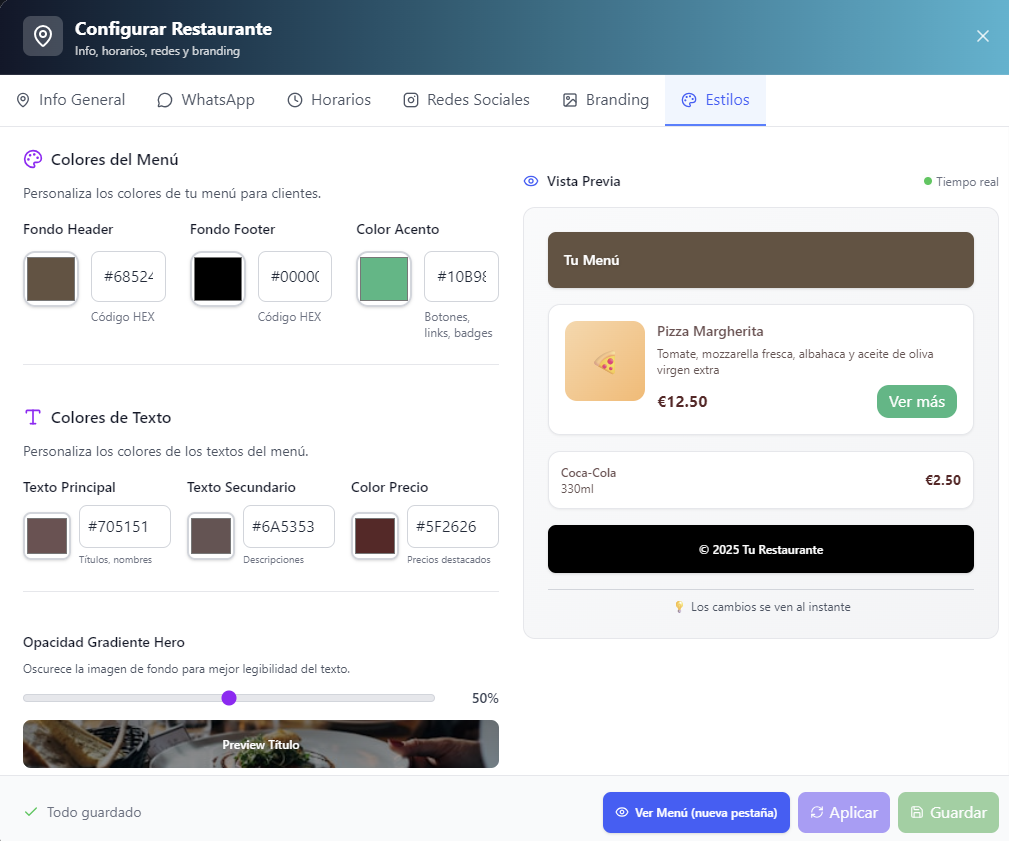 Résultat final du menu QR personnalisé